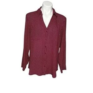 Express Burgundy and White Polka Dot Top